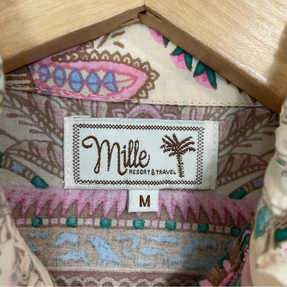 Mille Vanessa Top Versailles Women Sz Medium Cream Multi Button Down Ruffle - Picture 8 of 10